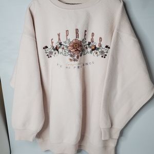 Express Athletique Fleece sweatshirt with embroidered flowers pale pink, size L